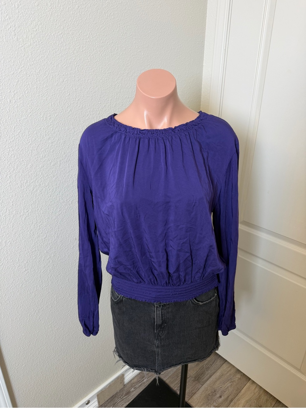 Cloth & Stone Purple Long-Sleeve Smocked Hem Top Sz M